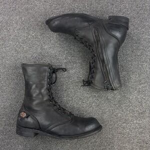 Harley Davidson 98417 Mens 12 Black Leather Side Zip Lace Up Motorcycle Boots
